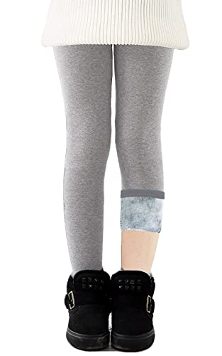 CheChury Thermoleggings Kinder Fleece Leggins Kinder Winterleggings Thermo Mädchen Fleece Gefüttert Leggings Baumwolle Hosen Winter Dicke Warme Lange Thermohose Elastische Outdoor,Grau,122-128 von CheChury