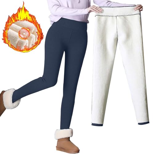 CheChury Thermoleggins Damen Warme Hosen High Waist Fleece Hose Winter Warme Jogginghose Gefüttert Thermohose Elastische Leggings Hosen Frauen Freizeithose Dicke Sweatpant Damen Outdoor,Blau,XXL von CheChury