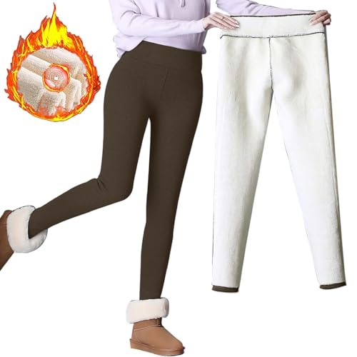 CheChury Thermoleggins Damen Warme Hosen High Waist Fleece Hose Winter Warme Jogginghose Gefüttert Thermohose Elastische Leggings Hosen Frauen Freizeithose Dicke Sweatpant Damen Outdoor,Braun,S von CheChury