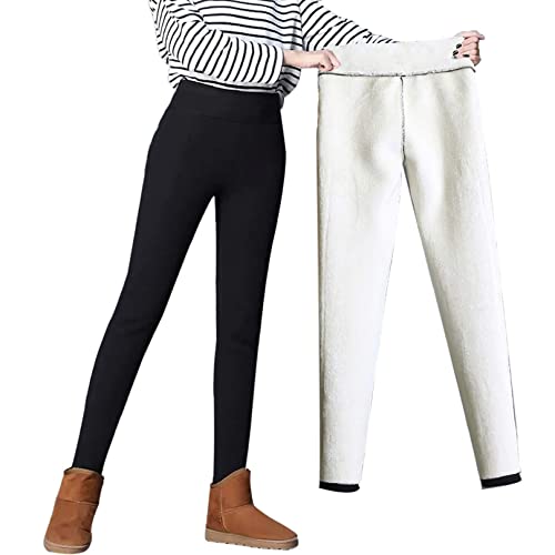 CheChury Thermoleggins Damen Warme Hosen High Waist Fleece Hose Winter Warme Jogginghose Gefüttert Thermohose Elastische Leggings Hosen Frauen Freizeithose Dicke Sweatpant Damen Outdoor,Schwarz,L von CheChury