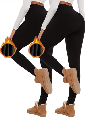 CheChury Thermoleggins für Damen Leggings Warm Winter Leggings Fleece Thermohose Verdickte Thermoleggins Warm Plüsch Leggings Schwarz Blickdicht Hosen Winter Damen Yogahose,Schwarz*2,2XL-3XL von CheChury