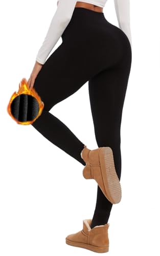CheChury Thermoleggins für Damen Leggings Warm Winter Leggings Fleece Thermohose Verdickte Thermoleggins Warm Plüsch Leggings Schwarz Blickdicht Hosen Winter Damen Yogahose,Schwarz,2XL-3XL von CheChury