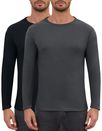 CheChury Thermoshirt Herren Langarmshirt T-Shirts Thermo Oberteil für Männer Thermounterwäsche Skiunterwäsche Warm Unterwäsche Langarm Sweatshirt Elastisch Sweatshirts Rundhals Pullover,Schwarz+Grau,M von CheChury