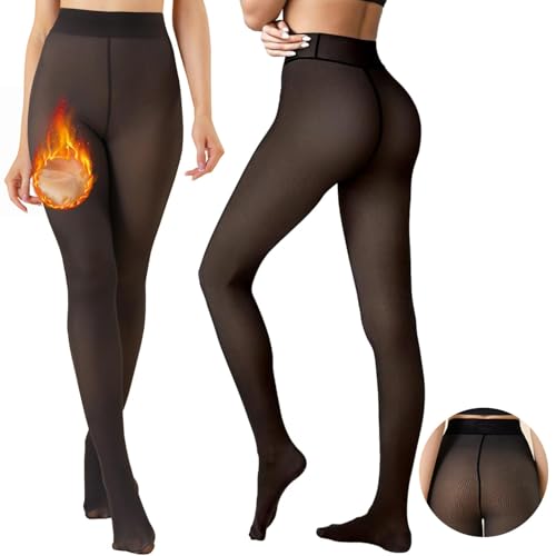 CheChury Thermostrumpfhosen für Damen Strumpfhosen Damen Winter Fleece Gefütterte Strumpfhose Leggings mit Innenfleece Winter Gefälschte Durchscheinend Pantyhose Warmer Stretch Thermo Strumpfhose von CheChury