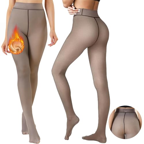 CheChury Thermostrumpfhosen für Damen Strumpfhosen Damen Winter Fleece Gefütterte Strumpfhose Leggings mit Innenfleece Winter Gefälschte Durchscheinend Pantyhose Warmer Stretch Thermo Strumpfhose von CheChury