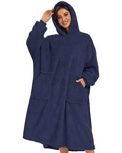 CheChury Übergroße Sherpa Hoodie Plüsch Sweatshirt Mit Kapuze Decke Kapuzenpullover Weiche Sweatshirt Warme Riesen-Hoodie Oversized Fleece Hoodie Blankets Soft Pullover Fleece TV-Decke mit Kapuze,Blau von CheChury