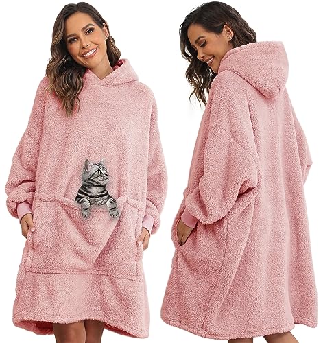 CheChury Übergroße Sherpa Hoodie Plüsch Sweatshirt Mit Kapuze Decke Sweatshirt Weiche Kapuzenpullover Warme Riesen-Hoodie Oversized Fleece Hoodie Blankets Soft Pullover Sherpa TV-Decke mit Kapuze,Rosa von CheChury