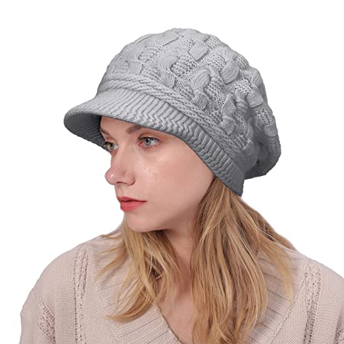 CheChury Vintage Wolle Dicke Barett Mütze Warme Damen Mode Barett Mütze Fleece Innerhalb Gestrickte Baskenmütze Damen Winter Gestrickte Runde Baskenmütze Bequeme Aufbewahrung Outdoor Hut,Grau von CheChury