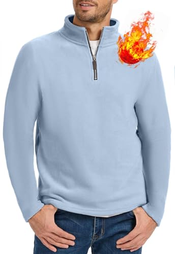 CheChury Warme Fleece Pullover 1/4 Zip Herren Langarm Sweatshirts Fleece Winter Herren Sweatshirt Gepolstert mit Stehkragen Langarmshirts Freizeit Sport Oberteile Half Zip Pullover,Blau,XL von CheChury