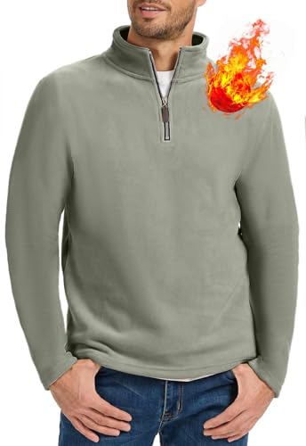 CheChury Warme Fleece Pullover 1/4 Zip Herren Langarm Sweatshirts Fleece Winter Herren Sweatshirt Gepolstert mit Stehkragen Langarmshirts Freizeit Sport Oberteile Half Zip Pullover,Grün,XXL von CheChury