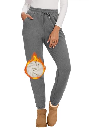 CheChury Warme Jogginghose Gefüttert Damen Winter Fleecehose Casual Verdickte Thermo Hosen Mit Taschen Für Outdoor Freizeit Sporthose Lang Laufhose Mit Kordelzug Training Bequeme Lockere Sweatpants von CheChury
