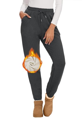 CheChury Warme Jogginghose Gefüttert Damen Winter Fleecehose Casual Verdickte Thermo Hosen Mit Taschen Für Outdoor Freizeit Sporthose Lang Laufhose Mit Kordelzug Training Bequeme Lockere Sweatpants von CheChury