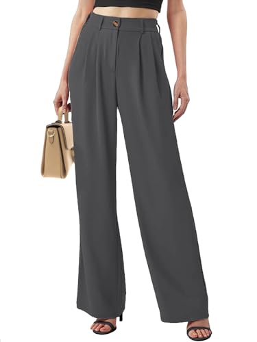 CheChury Weite Hosen Damen Lockere Palazzo Hose Hohe Taille Stoffhose Lässig Gerade Beinform Hosen Einfarbig Hose Weites Bein Lang Elegant Freizeit Anzughose Damen mit Tasche Usiness Hose Damen von CheChury