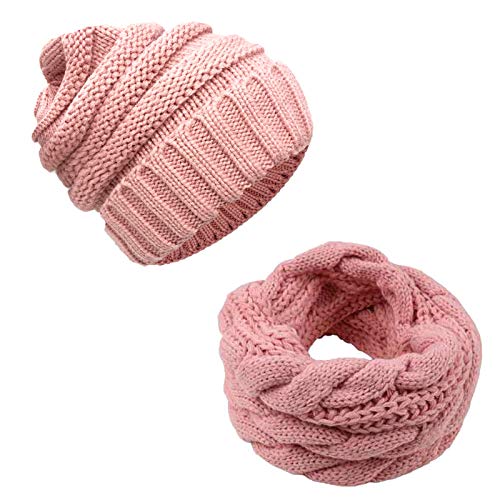 CheChury Winter Schal Strickmütze Kombiset Strickset Beanie Damen Schal Mütze Set Gestrickt Geschenkset Mütze Schal Damen Winter Beanie Strickmütze Zickzack Winter Kombi Set Wintergeschenke von CheChury