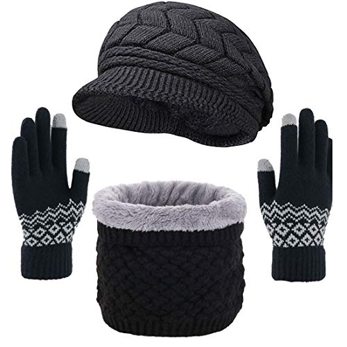 CheChury Wintermütze Damen Mütze Schal Fleecefutter Touchscreen Handschuhe Beanie Warme Mütze Mütze und Schal Handschuhe Strickmütze Beanie Schal Set Slouchy Barett Maler Mütze Unisex Wintergeschenke von CheChury