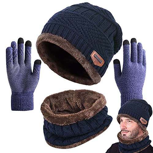 CheChury Wintermütze Herren Warme Beanie Mütze und Schal Gestrickte Mütze Schal Touchscreen Handschuhe für Männer und Frauen Unisex schal Herren mit Fleecefutter Unisex 3 In 1 Strickfleece für Ski … von CheChury