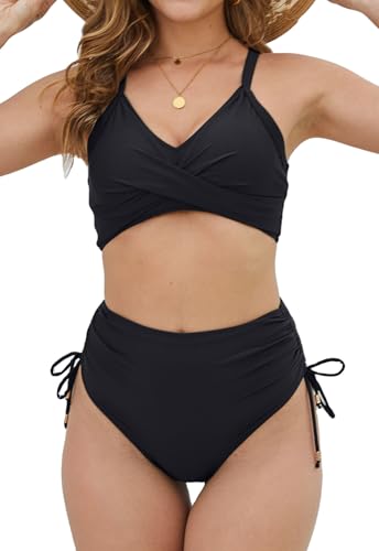 CheChury Zweiteiliger Badeanzug Damen Blumenmuster Bikini Bademode Bikini Sets Twist-Kreuz Kordelzug Side Bikini Sets Push Up Bikini BadeanzüGe Curvy Strandmode Kordelzug Badeanzüge Bikinis Frauen von CheChury