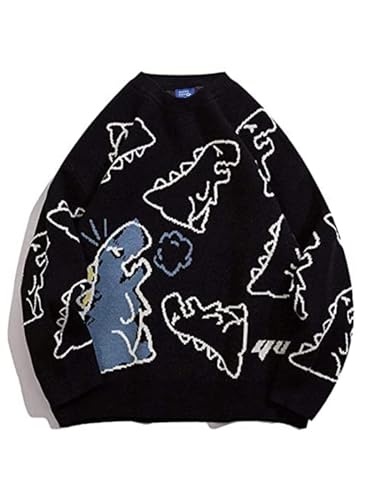 CheJooe Herren Pullover Große Cartoon Dinosaurier Vintage Strickpullover Aerrich Eden Sweater Langarm Rundhals Strickpullover Pullover, Schwarz , XXL von CheJooe