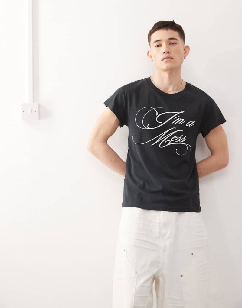 Cheap Monday x Landon Barker - Kastiges T-Shirt in Schwarz mit Rückenprint von Cheap Monday