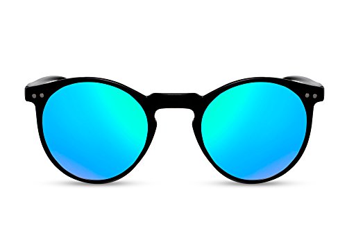 Cheapass Verspiegelte Sonnenbrille Rund-e Brille Schwarz Blau-Grün UV-400 Damen Herren von Cheapass