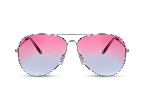 Cheapass Piloten-Sonnenbrille Silber-n Getönt-e Linsen Festival-Brille Gradient Pink bis Violett Verlaufsgläser UV-400 Metall Damen Frauen von Cheapass