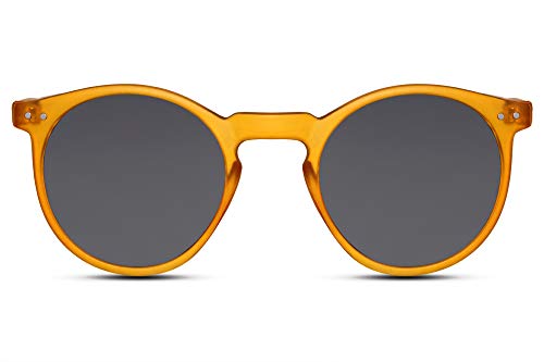 Cheapass Rund-e Sonnenbrille Orange Matt Dunkle Gläser UV-400 Festival-Brille Plastik Unisex von Cheapass