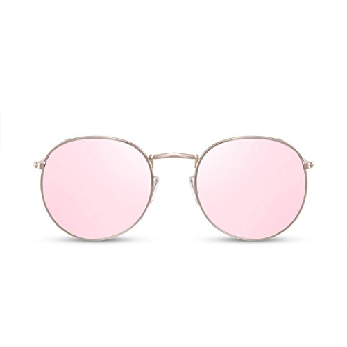 Cheapass Rund-e Sonnenbrille Verspiegelt Rosé-Gold UV-400 Brille Metall Damen Frauen Mädchen von Cheapass