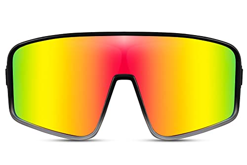 Cheapass Sonnenbrille Auffallendes und modernes Sport-Modell für Herren und Damen mit großem Shield-Rahmen und verspiegelte UV-Gläser von Cheapass