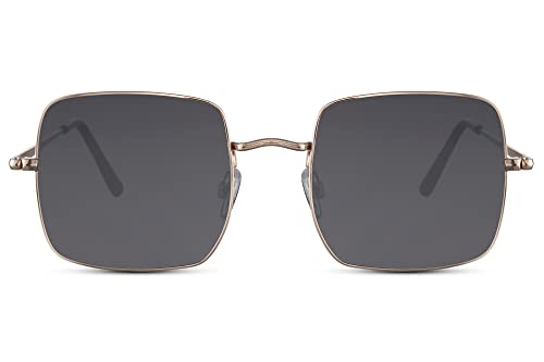 Cheapass Sonnenbrille Cooler rechteckiger goldener Metallrahmen mit dunklen recycelten Gläsern Herren Damen UV400 geschützt von Cheapass