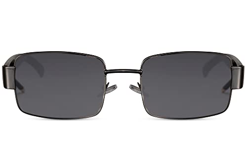 Cheapass Sonnenbrille Damen Herren Kunststoff Recycling rechteckige Sonnenbrillen dunkle Gläser und schwarzer Metallrahmen UV-Blockierung von Cheapass