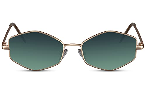 Cheapass Sonnenbrille Damen Herren Retro Skinny Augenmode mit recycelten grünen Gläsern und goldenen Metallbügel UV-Blockierung von Cheapass