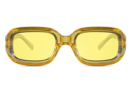 Cheapass Sonnenbrille Damen Herren quadratisch transparenter gelber Rahmen mit gelben Gläsern UV400-geschützt von Cheapass