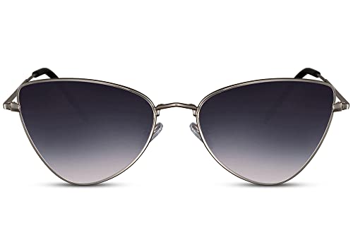 Cheapass Sonnenbrille Damen Katzenauge dunkle irre Gläser, Silbermetall und UV400-Schutz von Cheapass