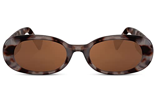 Cheapass Sonnenbrille Damen Modern Oval Transparenter halbbrauner Rahmen mit braunen Gläsern UV400-geschützt von Cheapass