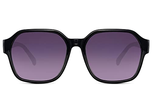 Cheapass Sonnenbrille Damen große, quadratische Retro Gestell in schwarz und lila Gläser 100% UV-Blockierung von Cheapass