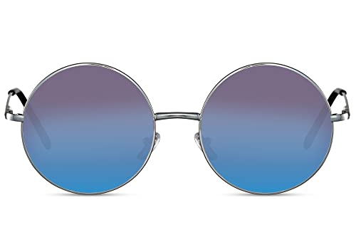 Cheapass Sonnenbrille Damen und Herren silberfarbener Rahmen mit blauem Gläsern UV400-geschützt von Cheapass
