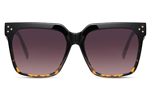 Cheapass Sonnenbrille Frauen' Schwarz bis Leopard rechteckig Rahmen mit Farbverlauf Linsen und Nieten von Cheapass