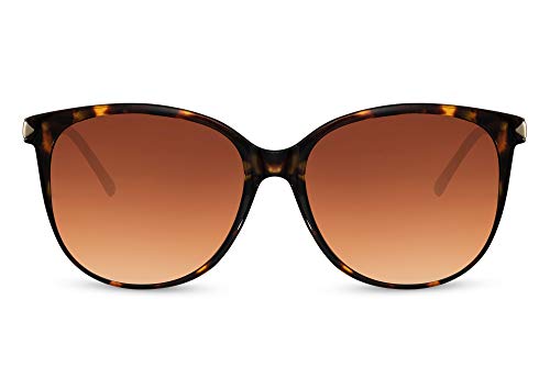 Cheapass Sonnenbrille Glänzender Leopardenrahmen mit braunen Gläsern und goldenen Metallbügeln Klassisch Elegant Vintage Schmetterling UV400 geschützt Damen von Cheapass