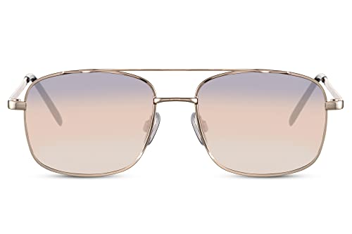 Cheapass Sonnenbrille Goldmetall eleganter breiter Pilotenstil mit Orange/Blauem Farbverlauf recycelte Gläser UV400 Schutz Männer von Cheapass