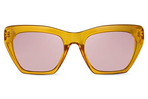 Cheapass Sonnenbrille Groß Katzenauge Schmetterling Trendy fraulicher Stil Retro Vintage Orange Transparenter Rahmen und Braun Verspiegelte Gläser UV400 geschützt & 100% recycelt von Cheapass