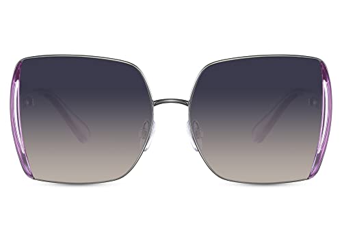 Cheapass Sonnenbrille Große Oversized Quadratisch Silbernes Metallstil mit Lila Seiten mit Recycelten Gläsern und Schwarz bis Braun Farbverlauf UV400 geschützt Damen von Cheapass