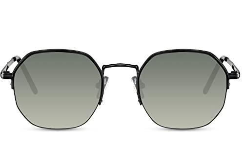 Cheapass Sonnenbrille Günstige Sonnenbrille achteckige Sonnenbrille Dunkler Metallrahmen mit halbrandlosen grünen Gläsern UV400-geschützte Herren Damen von Cheapass