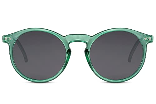 Cheapass Sonnenbrille Günstige Sonnenbrille runde Brille mit transparent-grünem Rahmen mit schwarzen Gläsern Retro Herren Damen UV400 geschützt von Cheapass