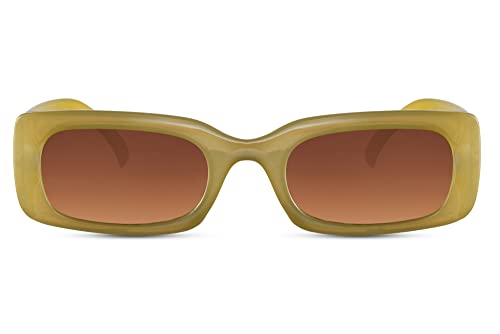 Cheapass Sonnenbrille Günstige Sonnenbrille vollständig recycelt und rechteckig mit dicken Ränder und grünem Rahmen und braunen Verlaufsgläsern und UV400-geschützt, moderne Eleganz für Damen von Cheapass