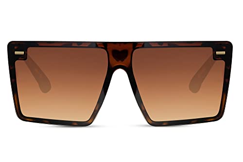 Cheapass Sonnenbrille Herren Damen Quadrat Schild mit braune Rahmen und Gläsern UV400 geschützt von Cheapass