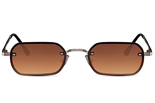 Cheapass Sonnenbrille Herren Damen breites braunen Modell mit goldenen Metallbügeln UV400-geschützt von Cheapass