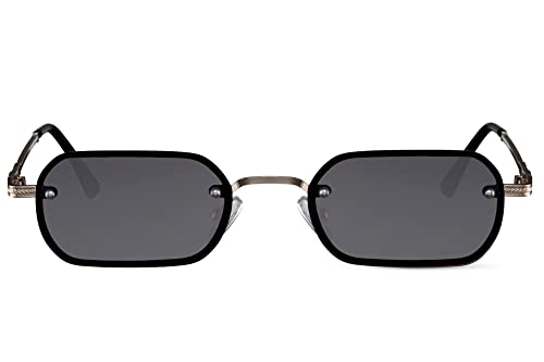 Cheapass Sonnenbrille Herren Damen breites schwarzen Modell mit goldenen Metallbügeln UV400-geschützt von Cheapass