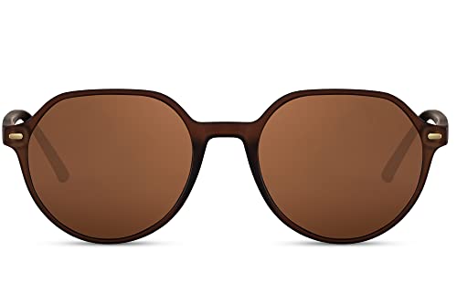 Cheapass Sonnenbrille Herren Damen einzigartiger runder brauner Rahmen mit soliden Gläsern UV400-geschützt von Cheapass