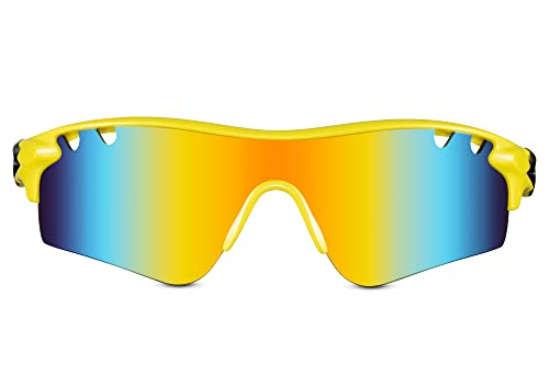 Cheapass Sonnenbrille Herren Damen modern gelber Sport Rahmen mit regenbogenverspiegelten Gläsern UV400-geschützt von Cheapass