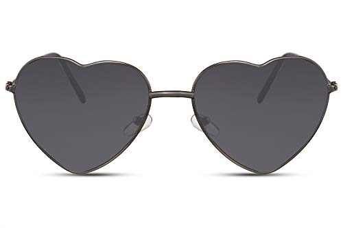 Cheapass Sonnenbrille Herz-Förmig Schwarz Cat-Eye Dünn Klein UV-400 Metall Damen Frauen von Cheapass